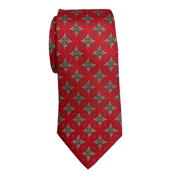 Salvatore Ferragamo Men's Luxury Silk Red Tie Classic Geometric Pattern - Picture 1 of 7